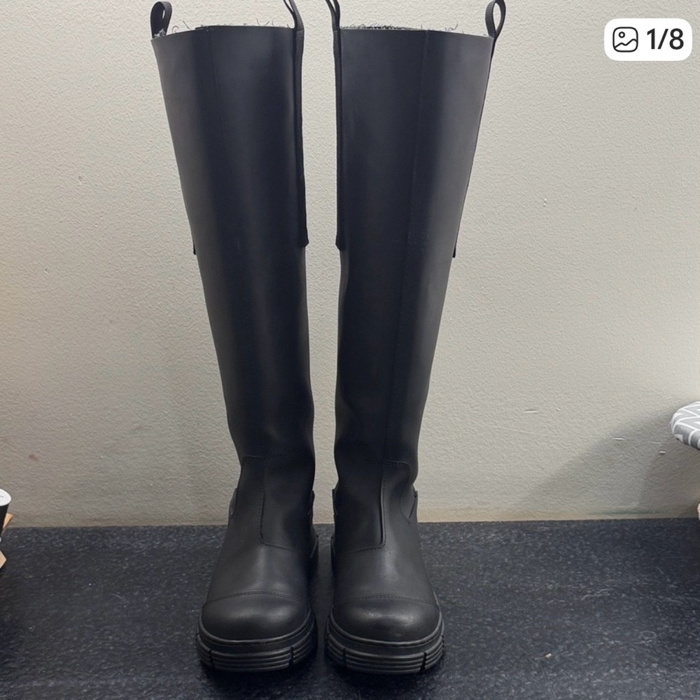 Ganni Black Knee-High Platform Rain Boots